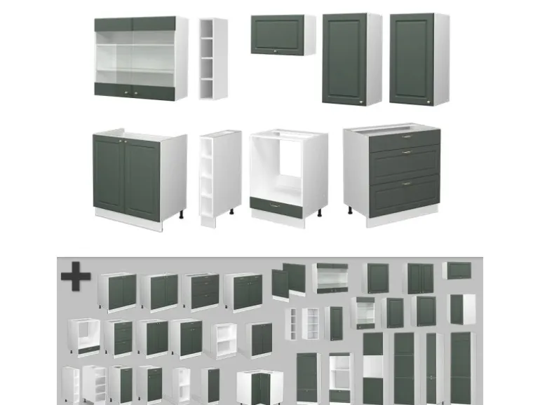 Vicco Fame-Line Küchenzeile Grün-Gold Landhaus/Weiß 235 cm ohne Arbeitsplatte ohne E-Geräte