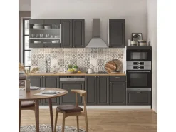 Vicco Fame-Line Küchenzeile Anthrazit-Gold/Weiß 300 cm mit HochschrankAP Marmor ohne E-Geräte