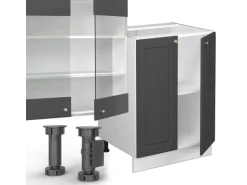 Vicco Fame-Line Küchenzeile Anthrazit-Gold/Weiß 300 cm mit HochschrankAP Marmor ohne E-Geräte