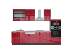 Vicco Fame-Line Küchenzeile Bordeaux Hochglanz/Anthrazit 300 cm mit HochschrankAP Marmor ohne E-Geräte