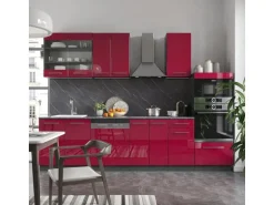 Vicco Fame-Line Küchenzeile Bordeaux Hochglanz/Anthrazit 300 cm mit HochschrankAP Marmor ohne E-Geräte