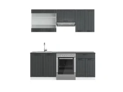 Vicco Fame-Line Küchenzeile Anthrazit Landhaus/Weiß 200 cm ohne Arbeitsplatte ohne E-Geräte