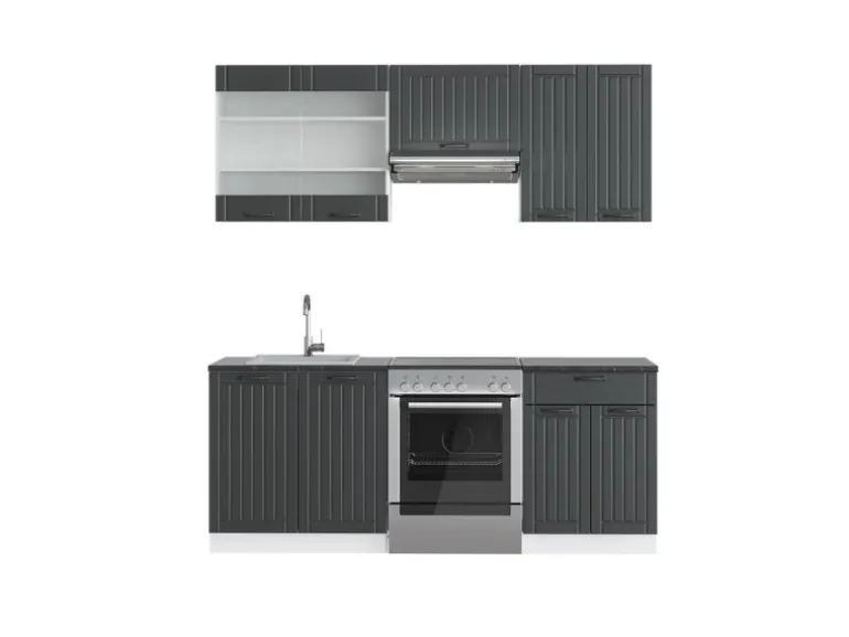 Vicco Fame-Line Küchenzeile Anthrazit Landhaus/Weiß 200 cm ohne Arbeitsplatte ohne E-Geräte