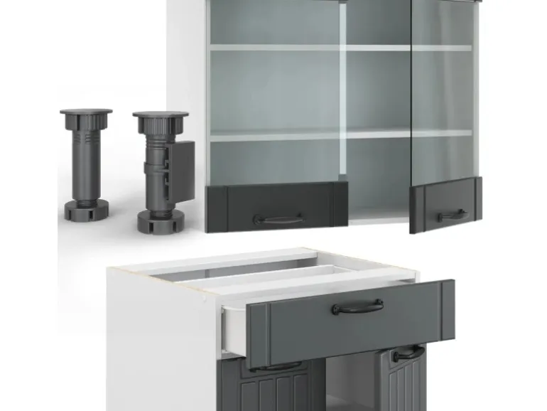 Vicco Fame-Line Küchenzeile Anthrazit Landhaus/Weiß 200 cm ohne Arbeitsplatte ohne E-Geräte