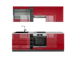 Vicco Fame-Line Küchenzeile Bordeaux Hochglanz/Anthrazit 235 cm AP Marmor ohne E-Geräte