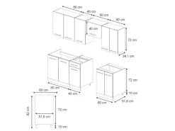 Vicco Fame-Line Komplettküche Eiche Paneel/Goldkraft Eiche 240 cm AP Marmor ohne E-Geräte