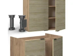 Vicco Fame-Line Komplettküche Eiche Paneel/Goldkraft Eiche 240 cm AP Marmor ohne E-Geräte