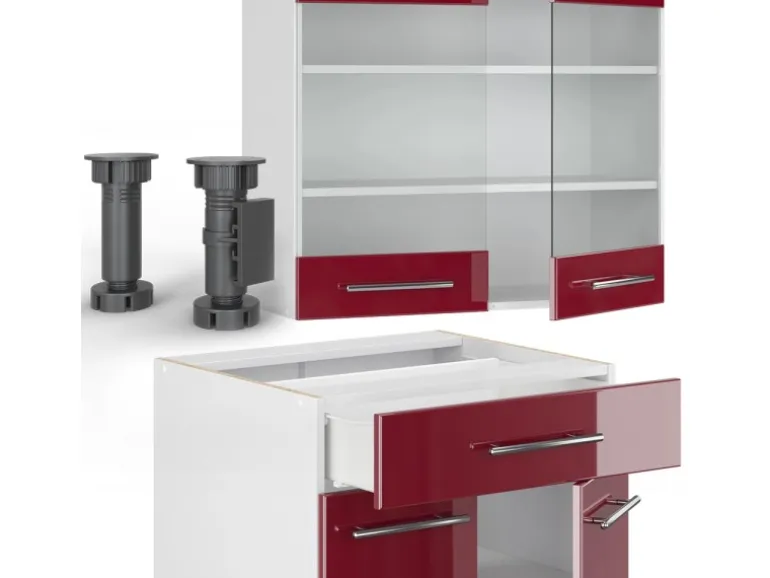 Vicco Fame-Line Singleküche Bordeaux Hochglanz/Weiß 140 cm AP Marmor ohne E-Geräte