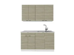 Vicco Fame-Line Singleküche Eiche Paneel/Weiß 140 cm AP Marmor ohne E-Geräte