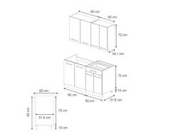 Vicco Fame-Line Singleküche Eiche Paneel/Weiß 140 cm AP Marmor ohne E-Geräte