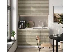 Vicco Fame-Line Singleküche Eiche Paneel/Weiß 140 cm AP Marmor ohne E-Geräte