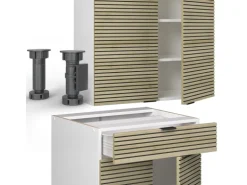 Vicco Fame-Line Singleküche Eiche Paneel/Weiß 140 cm AP Marmor ohne E-Geräte