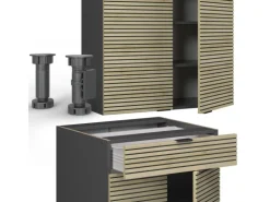 Vicco Fame-Line Singleküche Eiche Paneel/Anthrazit 140 cm AP Eiche ohne E-Geräte