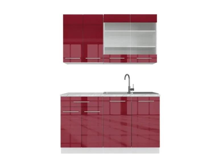 Vicco Fame-Line Singleküche Bordeaux Hochglanz/Weiß 140 cm ohne Arbeitsplatte ohne E-Geräte