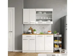 Vicco Fame-Line Singleküche Weiß Hochglanz/Weiß 140 cm AP Eiche ohne E-Geräte