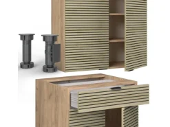 Vicco Fame-Line Singleküche Eiche Paneel/Goldkraft Eiche 140 cm ohne Arbeitsplatte ohne E-Geräte