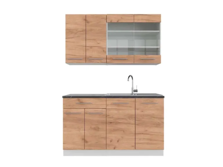 Vicco Fame-Line Singleküche Goldkraft Eiche/Weiß 140 cm AP Anthrazit ohne E-Geräte