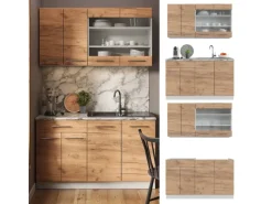 Vicco Fame-Line Singleküche Goldkraft Eiche/Weiß 140 cm AP Anthrazit ohne E-Geräte