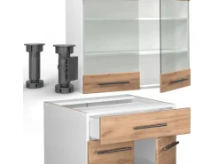 Vicco Fame-Line Singleküche Goldkraft Eiche/Weiß 140 cm AP Anthrazit ohne E-Geräte