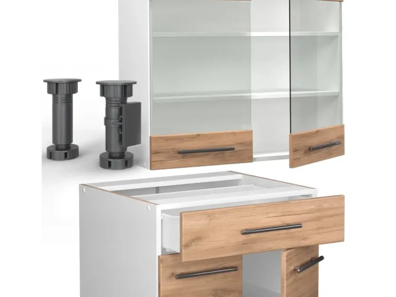 Vicco Fame-Line Singleküche Goldkraft Eiche/Weiß 140 cm AP Anthrazit ohne E-Geräte