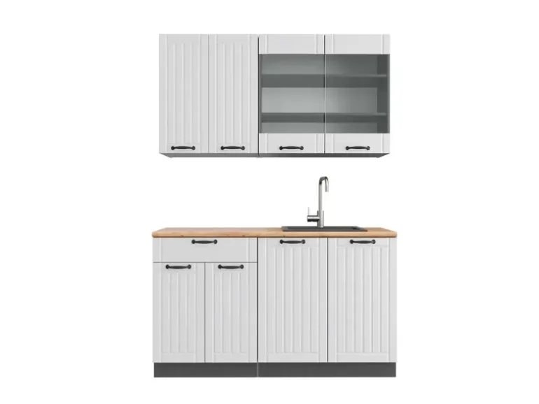 Vicco Fame-Line Singleküche Weiß Landhaus/Anthrazit 140 cm AP Eiche ohne E-Geräte