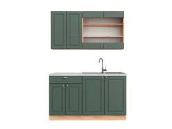 Vicco Fame-Line Singleküche Grün-Gold Landhaus/Goldkraft Eiche 140 cm AP Marmor ohne E-Geräte