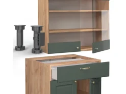 Vicco Fame-Line Singleküche Grün-Gold Landhaus/Goldkraft Eiche 140 cm AP Marmor ohne E-Geräte