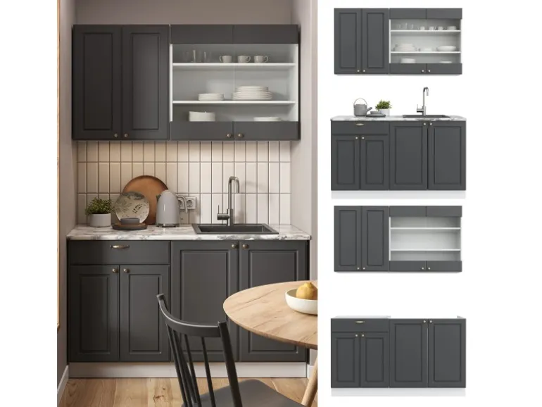 Vicco Fame-Line Singleküche Anthrazit-Gold/Weiß 140 cm AP Anthrazit ohne E-Geräte