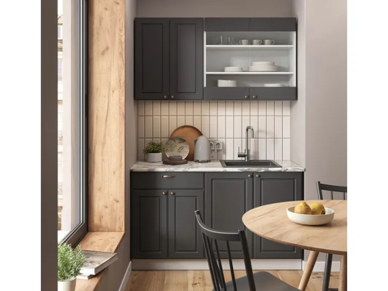 Vicco Fame-Line Singleküche Anthrazit-Gold/Weiß 140 cm AP Anthrazit ohne E-Geräte