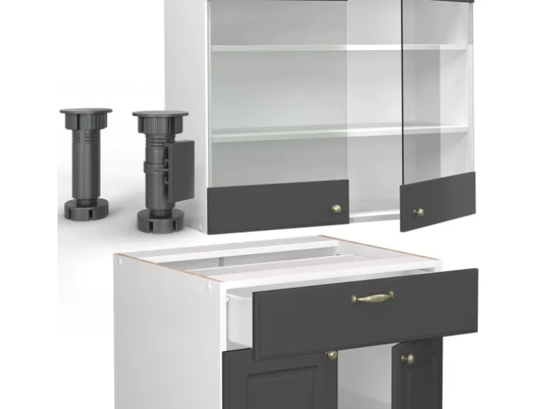 Vicco Fame-Line Singleküche Anthrazit-Gold/Weiß 140 cm AP Anthrazit ohne E-Geräte