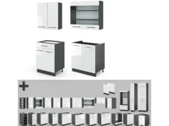 Vicco Fame-Line Singleküche Weiß Hochglanz/Anthrazit 140 cm ohne Arbeitsplatte ohne E-Geräte