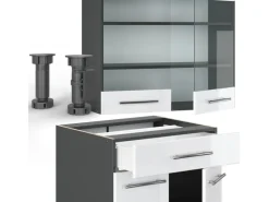 Vicco Fame-Line Singleküche Weiß Hochglanz/Anthrazit 140 cm AP Marmor ohne E-Geräte