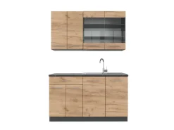 Vicco Fame-Line Singleküche Goldkraft Eiche/Anthrazit 140 cm AP Anthrazit ohne E-Geräte