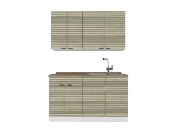 Vicco Fame-Line Singleküche Eiche Paneel/Weiß 140 cm AP Eiche ohne E-Geräte