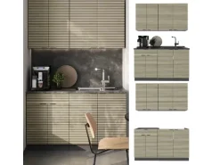 Vicco Fame-Line Singleküche Eiche Paneel/Anthrazit 140 cm AP Marmor ohne E-Geräte