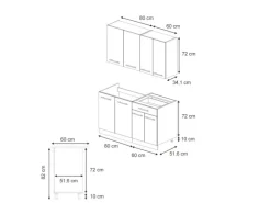 Vicco Fame-Line Singleküche Eiche Paneel/Anthrazit 140 cm AP Marmor ohne E-Geräte