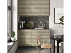 Vicco Fame-Line Singleküche Eiche Paneel/Anthrazit 140 cm AP Marmor ohne E-Geräte