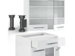 Vicco Fame-Line Singleküche Weiß Hochglanz/Weiß 140 cm AP Marmor ohne E-Geräte