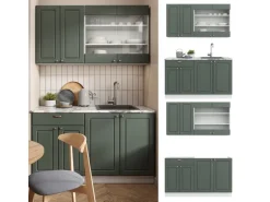 Vicco Fame-Line Singleküche Grün-Gold Landhaus/Weiß 140 cm AP Eiche ohne E-Geräte