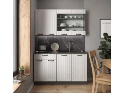 Vicco Fame-Line Singleküche Weiß Landhaus/Anthrazit 140 cm AP Marmor ohne E-Geräte