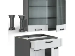 Vicco Fame-Line Singleküche Weiß Landhaus/Anthrazit 140 cm AP Marmor ohne E-Geräte