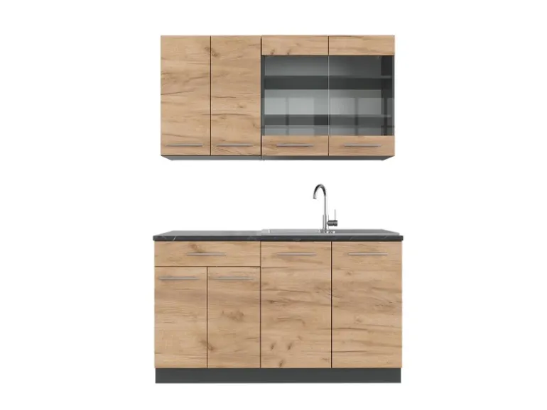 Vicco Fame-Line Singleküche Goldkraft Eiche/Anthrazit 140 cm ohne Arbeitsplatte ohne E-Geräte