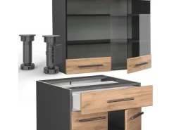 Vicco Fame-Line Singleküche Goldkraft Eiche/Anthrazit 140 cm ohne Arbeitsplatte ohne E-Geräte