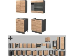 Vicco Fame-Line Singleküche Goldkraft Eiche/Anthrazit 140 cm ohne Arbeitsplatte ohne E-Geräte