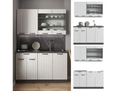 Vicco Fame-Line Singleküche Weiß Landhaus/Anthrazit 140 cm ohne Arbeitsplatte ohne E-Geräte