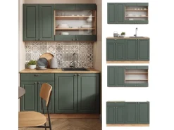 Vicco Fame-Line Singleküche Grün-Gold Landhaus/Goldkraft Eiche 140 cm AP Anthrazit ohne E-Geräte