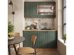 Vicco Fame-Line Singleküche Grün-Gold Landhaus/Goldkraft Eiche 140 cm AP Anthrazit ohne E-Geräte