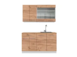 Vicco Fame-Line Singleküche Goldkraft Eiche/Weiß 140 cm AP Eiche ohne E-Geräte