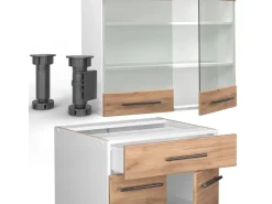 Vicco Fame-Line Singleküche Goldkraft Eiche/Weiß 140 cm AP Eiche ohne E-Geräte