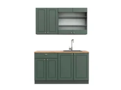 Vicco Fame-Line Singleküche Grün-Gold Landhaus/Anthrazit 140 cm AP Eiche ohne E-Geräte